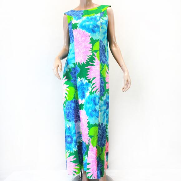 Vintage 60's Alice Polynesian Fashions Hawaiian Barkcloth Tent Column Dress med - Picture 2 of 10